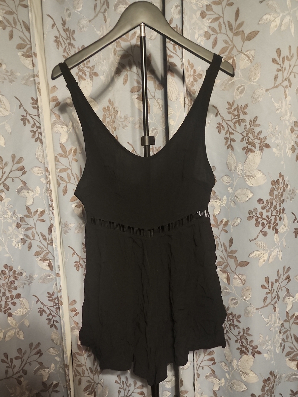 Black Sleeveless Cutout Romper with Tie Back
